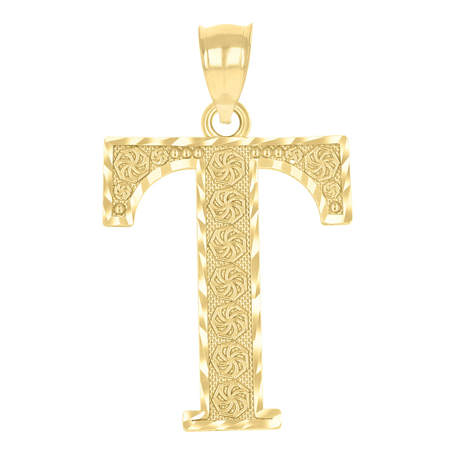 10K Gold Initial Letter Pendant "T"