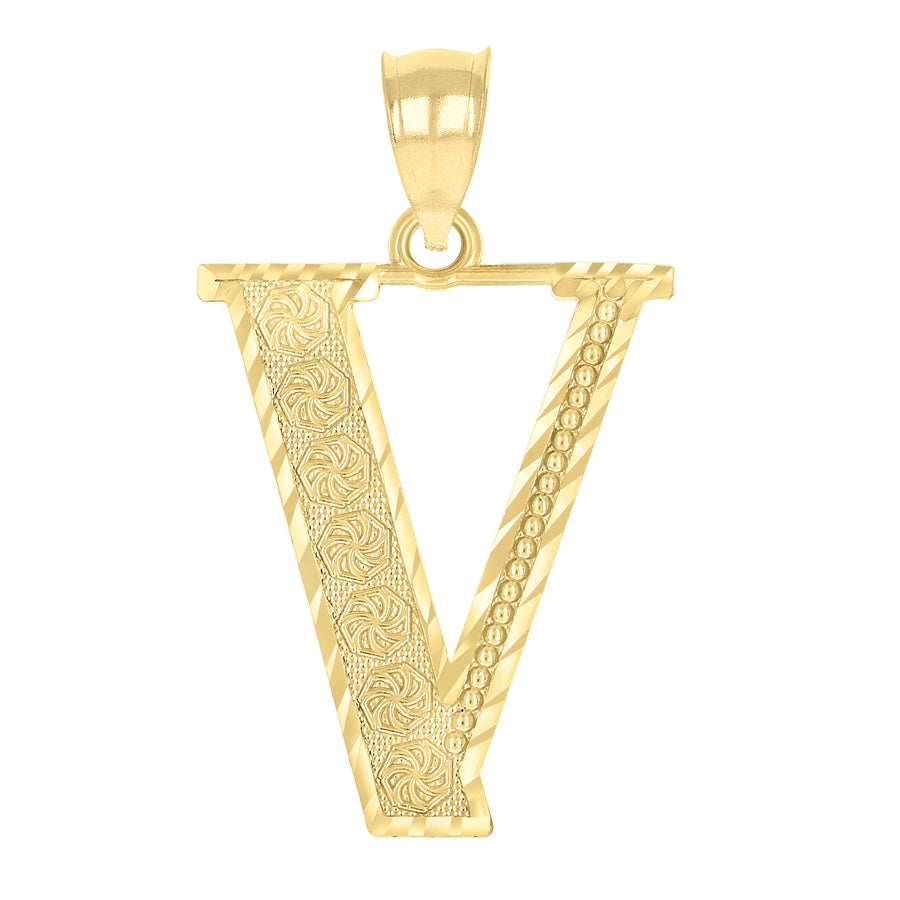 10K Gold Initial Letter Pendant "V"