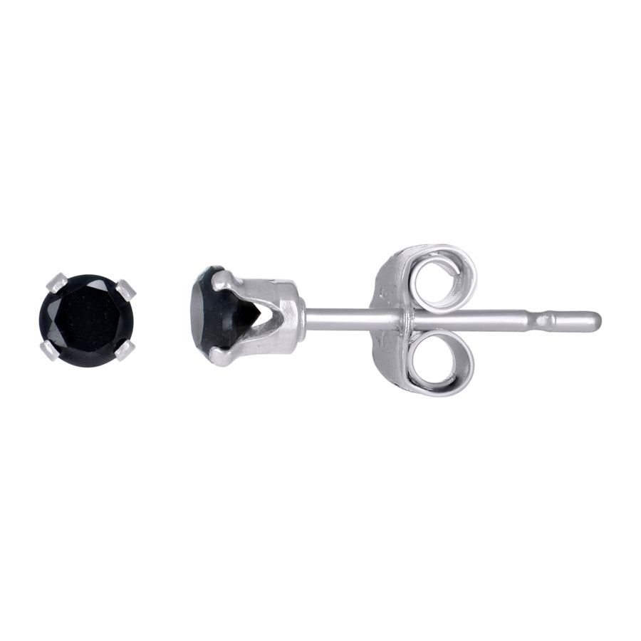 925 Silver 3mm Round Black Cz Stud Earring