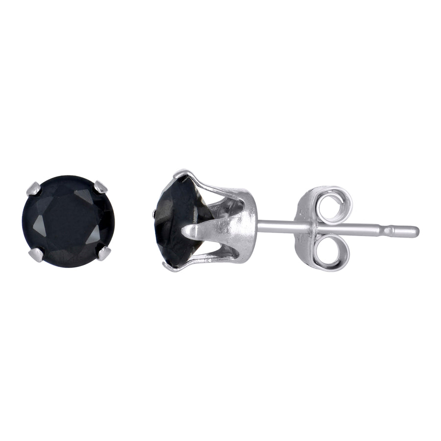 925 Silver 5mm Round Black Cz Stud Earring