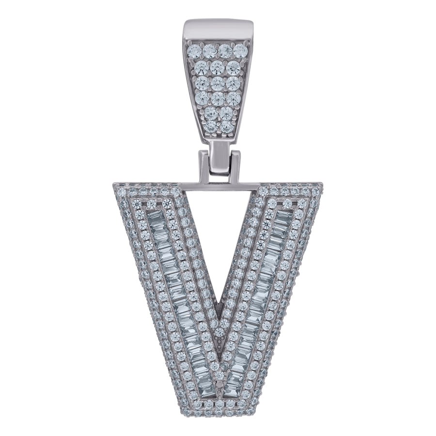 925 Sterling Silver Initial Letter "V" Pendant