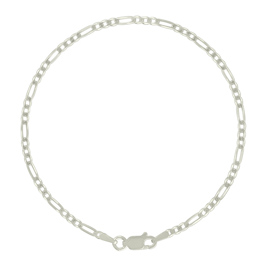 925 Sterling Silver Super Flat Figaro Chain Silver Plated 060 2.3mm
