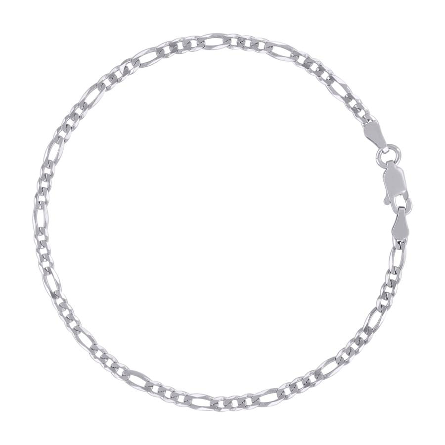 925 Sterling Silver Super Flat Figaro Chain Rhodium Plated 080 2.9mm
