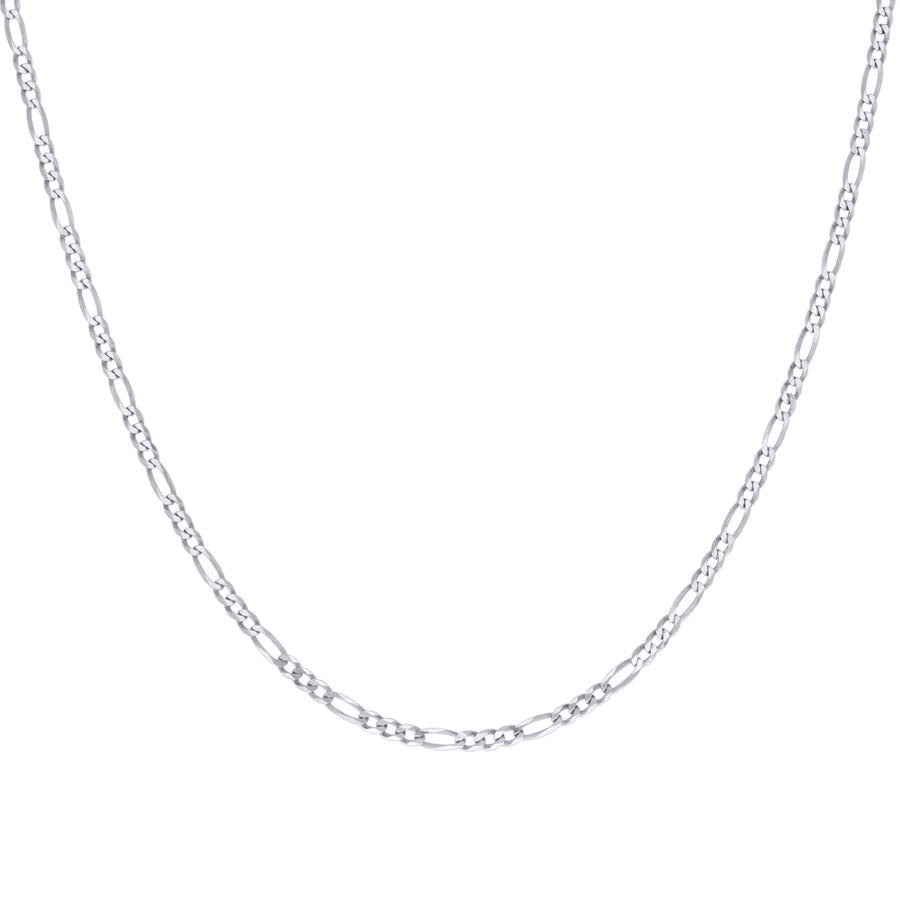 925 Sterling Silver Super Flat Figaro Chain Rhodium Plated 080 2.9mm