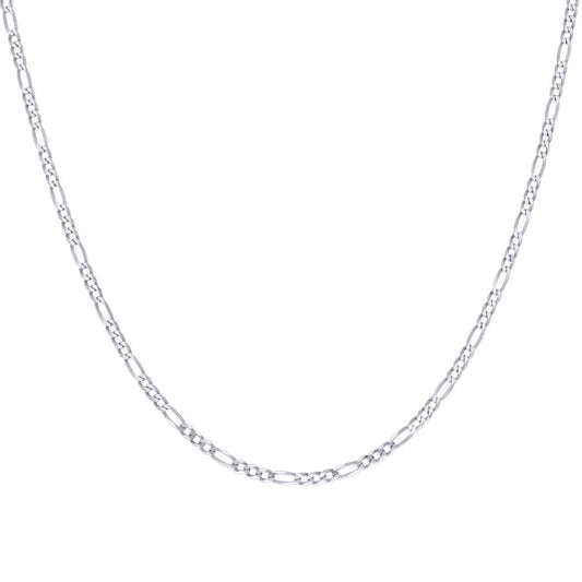 925 Sterling Silver Super Flat Figaro Chain Rhodium Plated 080 2.9mm