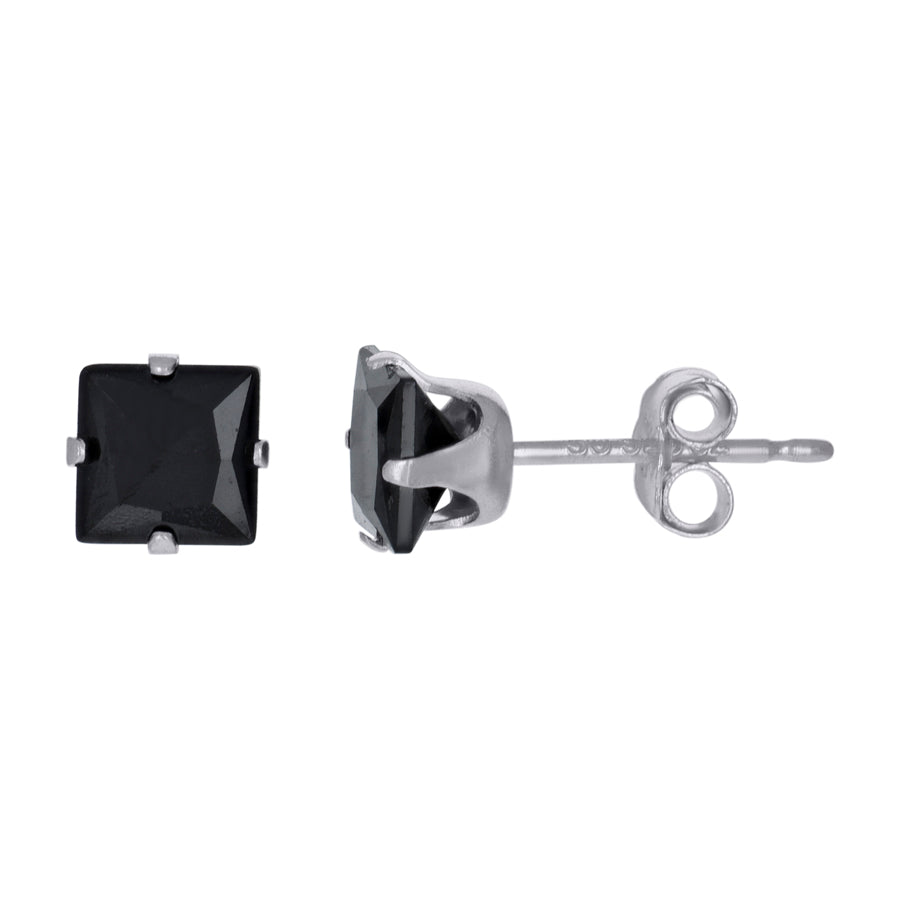 925 Silver 5mm Square Black Cz Stud Earring