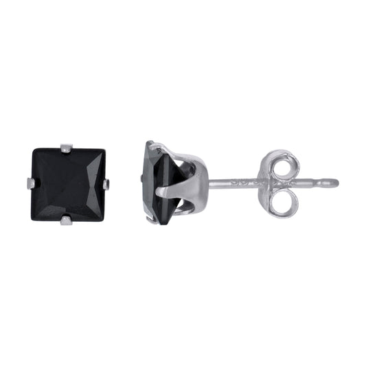 925 Silver 5mm Square Black Cz Stud Earring