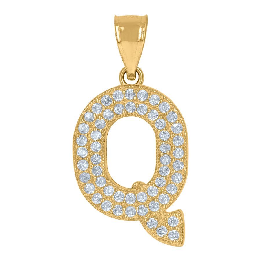 10Kt Gold Cz Initial"Q" Letter Pendant