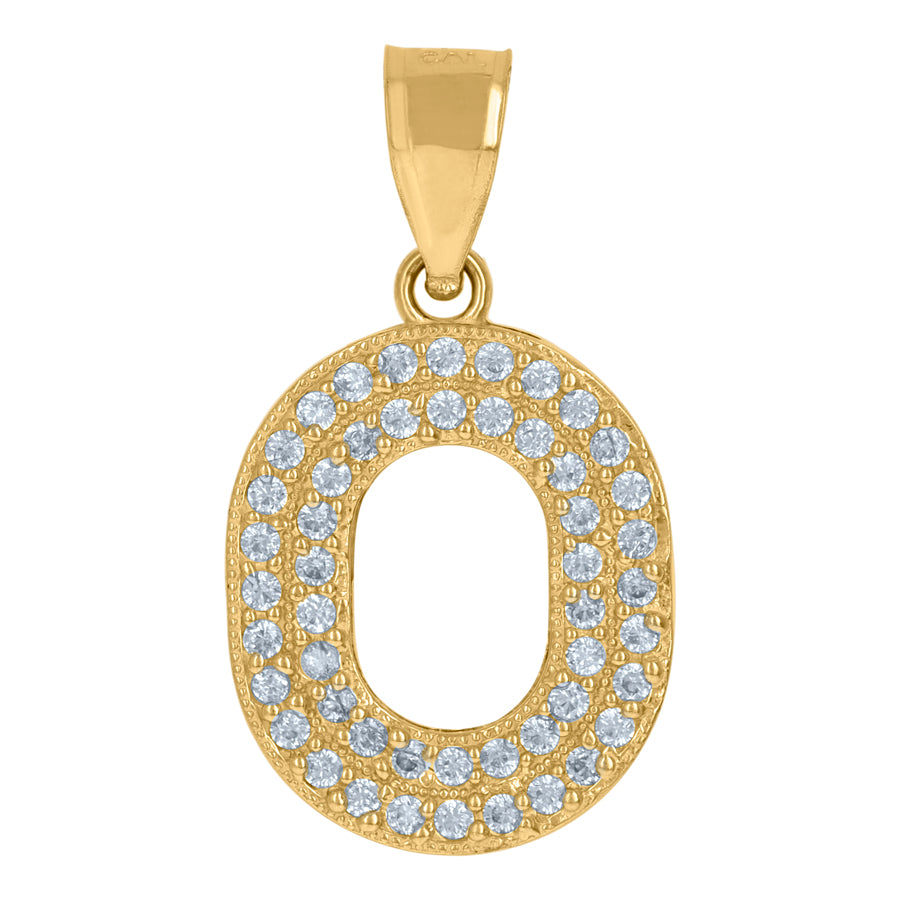 10Kt Gold Cz Initial "O" Letter Pendant