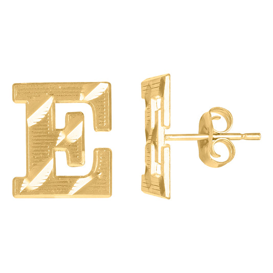 10Kt Gold Initial Letter Earrings "E"