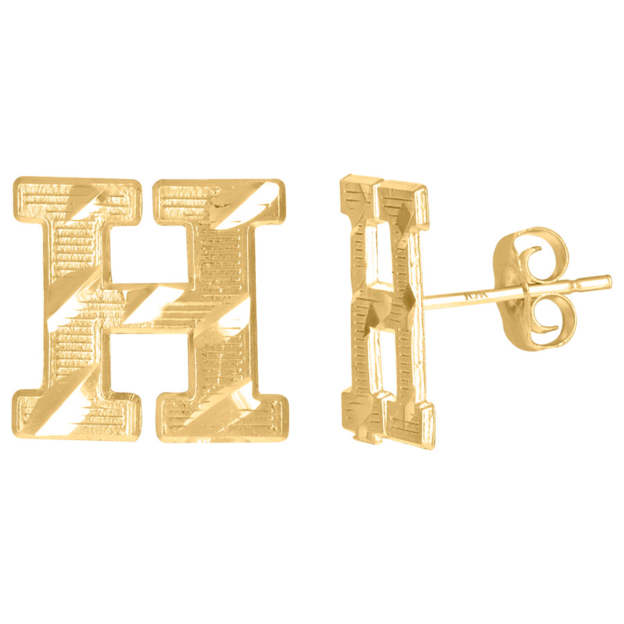 10Kt Gold Initial Letter Earrings "H"