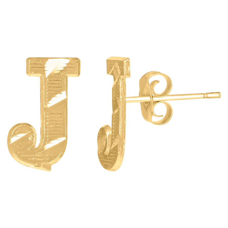 10Kt Gold Initial Letter Earrings "J"