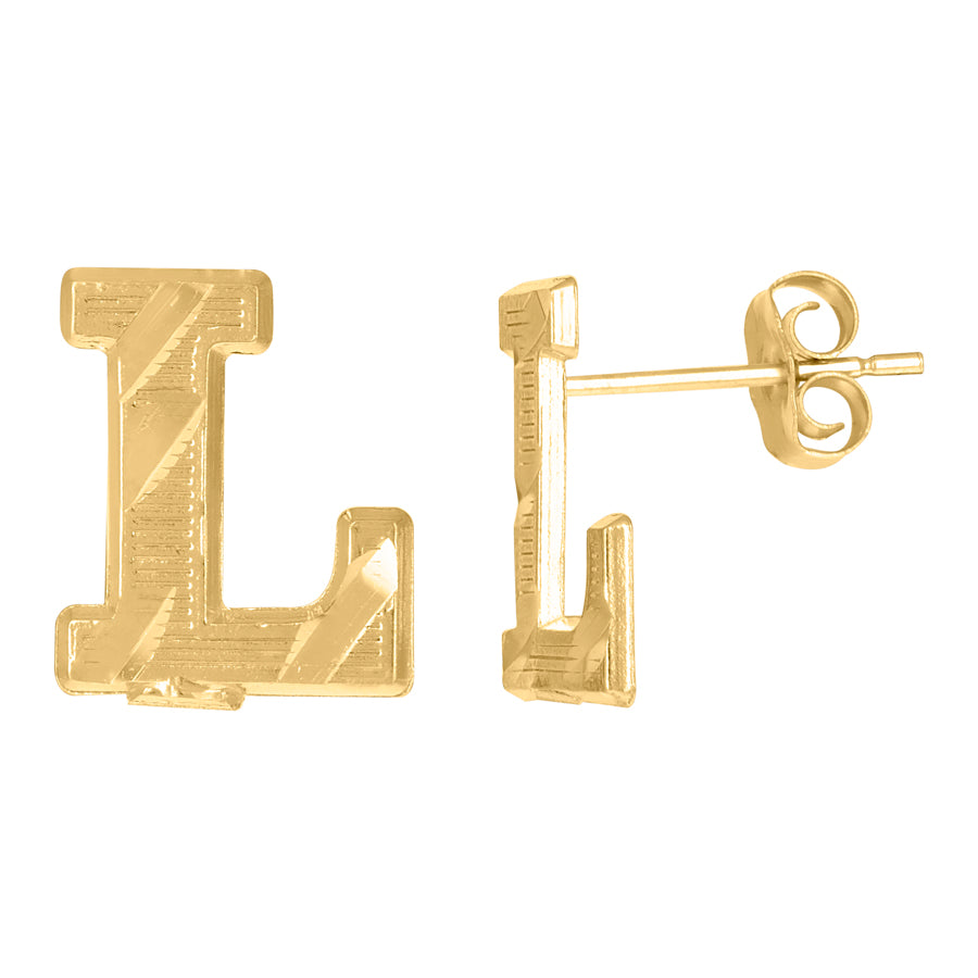 10Kt Gold Initial Letter Earrings "L"