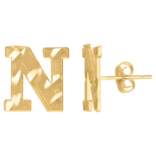 10Kt Gold Initial Letter Earrings "N"