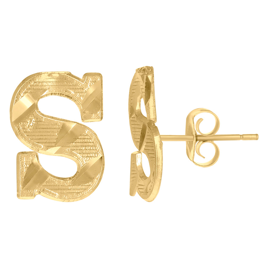 10Kt Gold Initial Letter Earrings "S"
