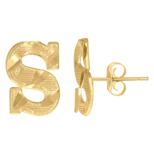 10Kt Gold Initial Letter Earrings "S"