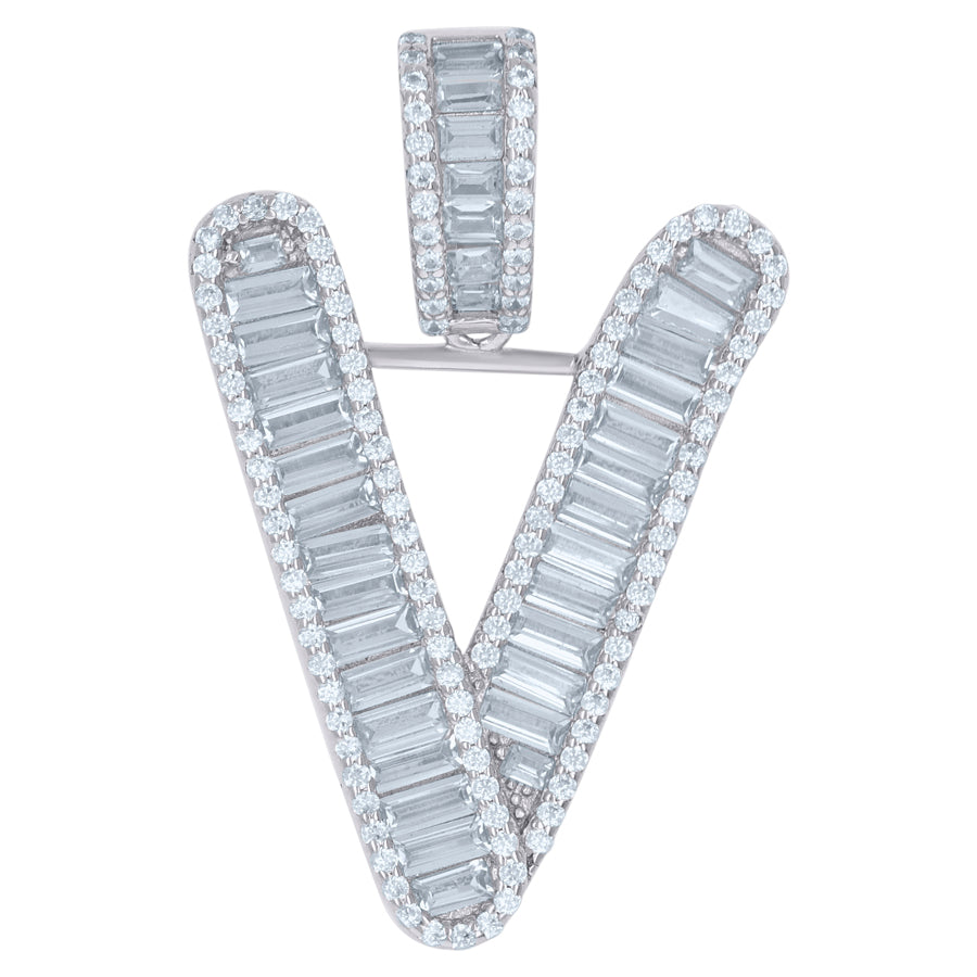 925 Sterling Silver Initial Pendant "V"
