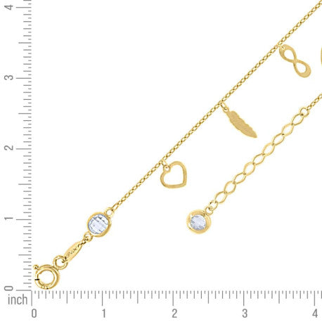 10Kt Gold Anklet 10" (9"+1")