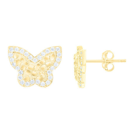 10Kt Gold Butterfly Cz Nugget Earring