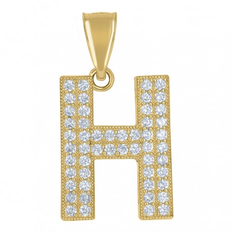 10Kt Gold Cz Initial "H" Letter Pendant