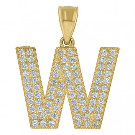 10Kt Gold Cz Initial "W" Letter Pendant