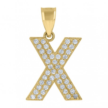 10Kt Gold Cz Initial "X" Letter Pendant