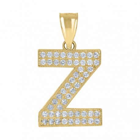 10Kt Gold Cz Initial "Z" Letter Pendant