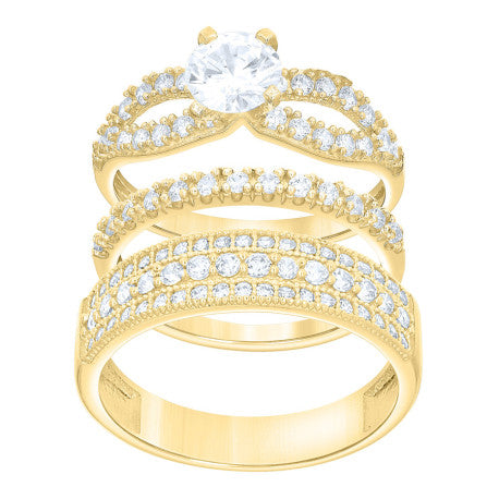 10Kt Gold Cz Trio Ring