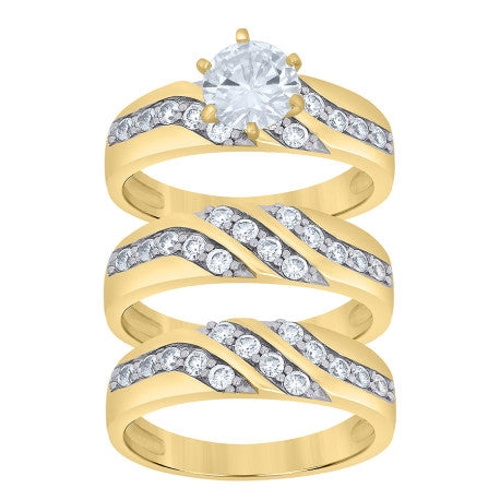 10Kt Gold Cz Trio Ring