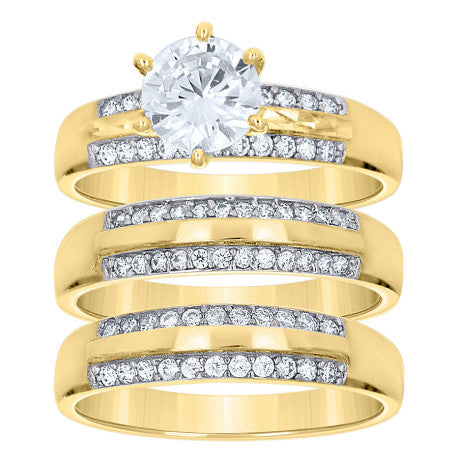 10Kt Gold Cz Trio Ring