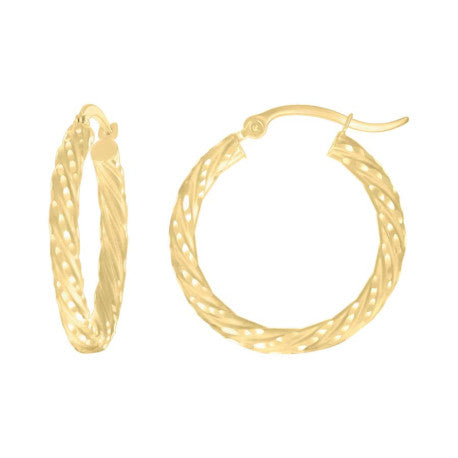 10Kt Gold Fancy Hoop Earrings 3mm