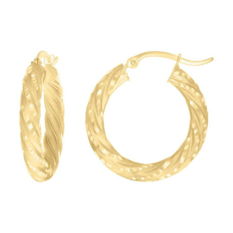 10Kt Gold Fancy Hoop Earrings 4mm