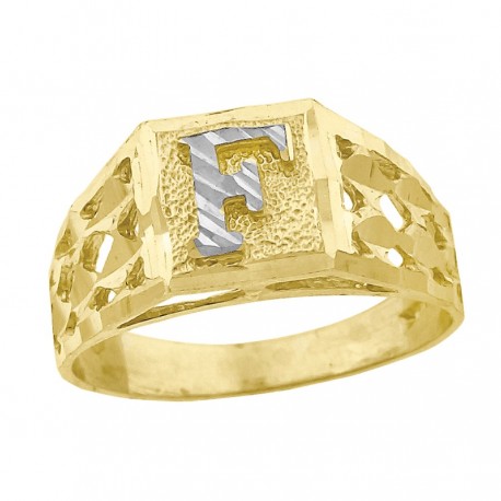 10Kt Gold Initial "F" Letter Ring