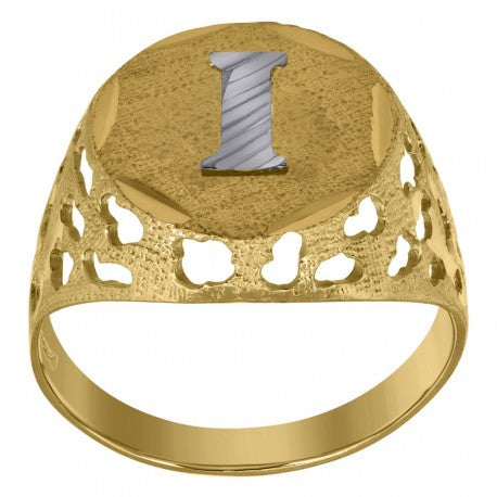 10Kt Gold Initial "I" Letter Ring