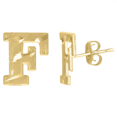 10Kt Gold Initial Letter Earrings "F"