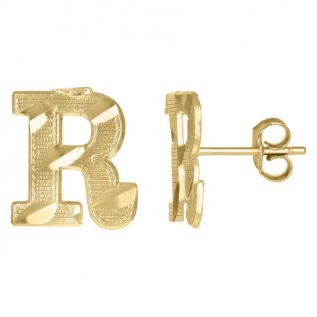 10Kt Gold Initial Letter Earrings "R"