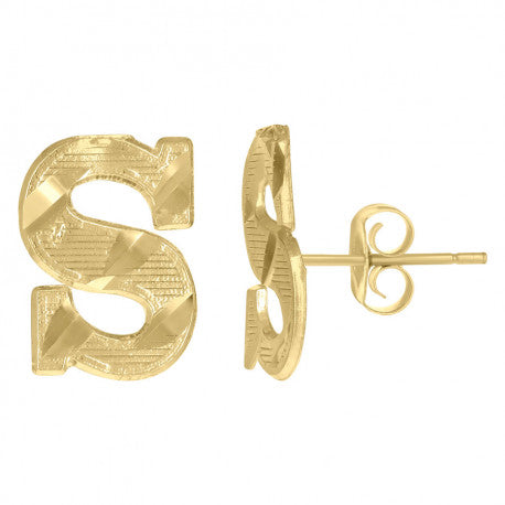10Kt Gold Initial Letter Earrings "S"