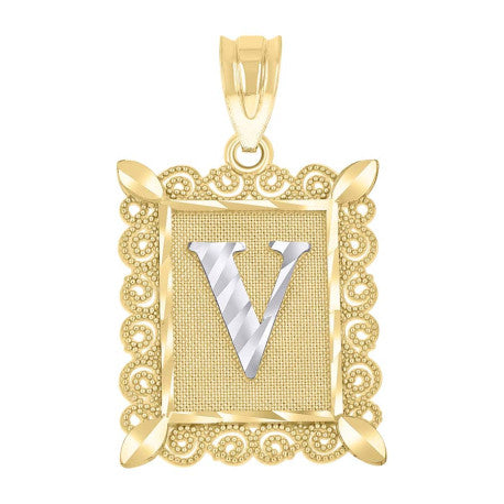 10Kt Gold Initial Letter "V" Pendant