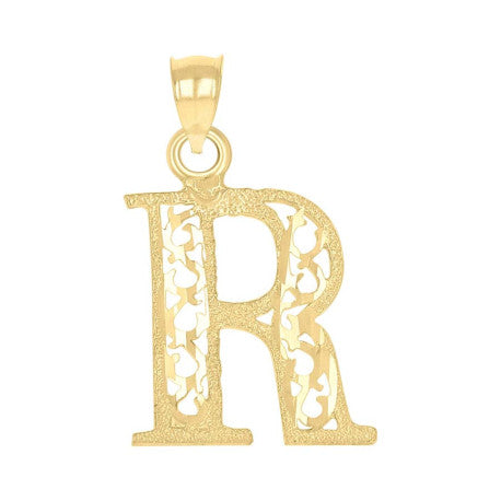 10Kt Gold Initial "R" Letter Pendant