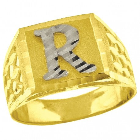 10Kt Gold Initial "R" Letter Ring