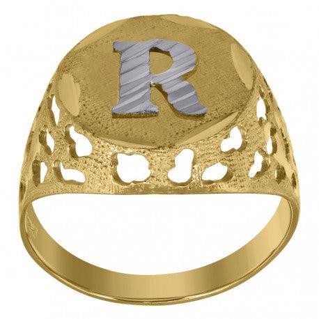 10Kt Gold Initial "R" Letter Ring