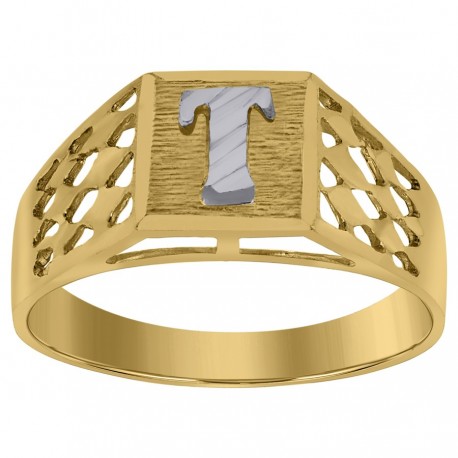 10Kt Gold Initial "T" Letter Ring
