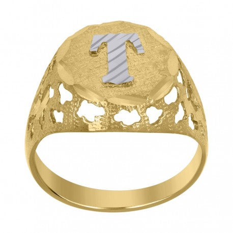 10Kt Gold Initial "T" Letter Ring