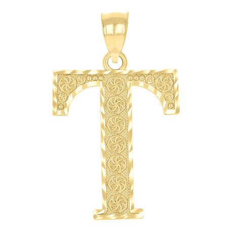 10Kt Gold Initial Letter Pendant "T"