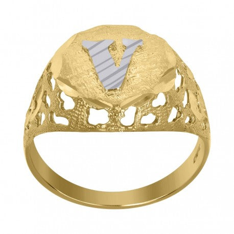 10Kt Gold Initial "V" Letter Ring