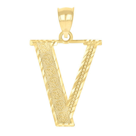 10Kt Gold Initial Letter Pendant "V"
