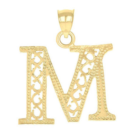 10Kt Gold Initial "M" Letter Pendant