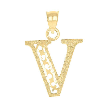10Kt Gold Initial "V" Letter Pendant