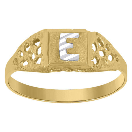 10Kt Gold Initial "E" Letter Ring