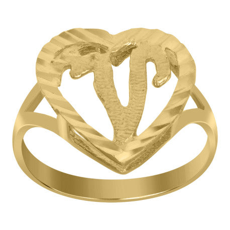 10Kt Gold Initial Letter "V" Ring